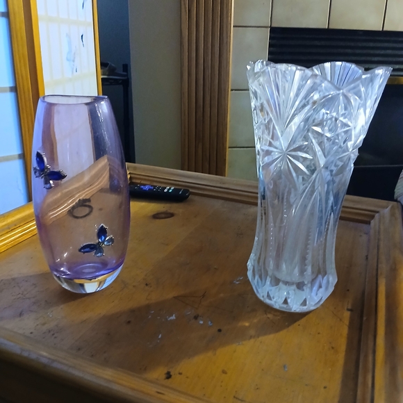 Elegant Purple and Clear Glass Vase Set
